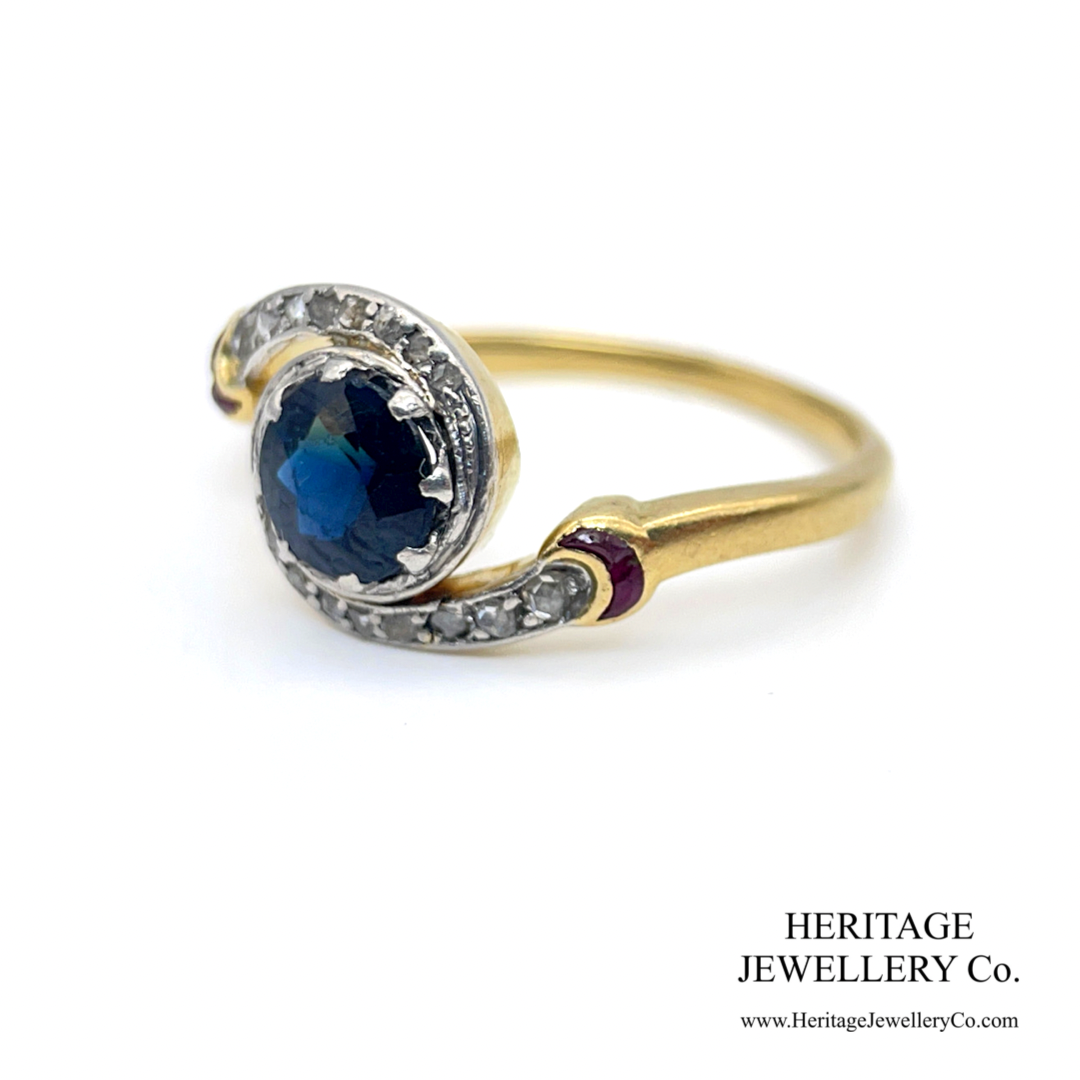 Antique Sapphire, Diamond and Ruby Ring