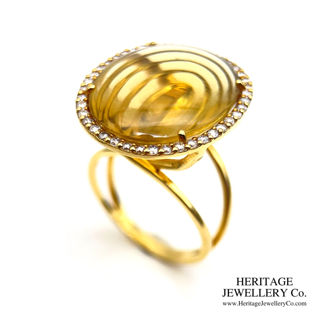 Fine Carved Citrine and Diamond Ring