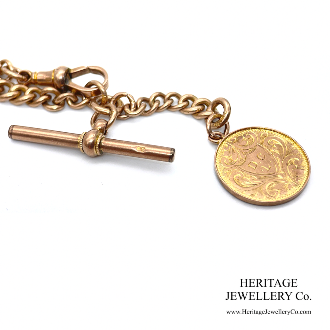 Antique Curb Chain Bracelet with T-Bar and Medallion