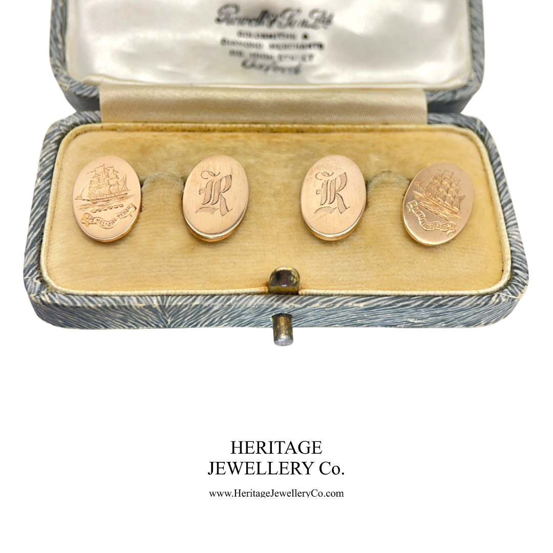 Victorian Nautical Cufflinks with Antique Box (15ct gold)