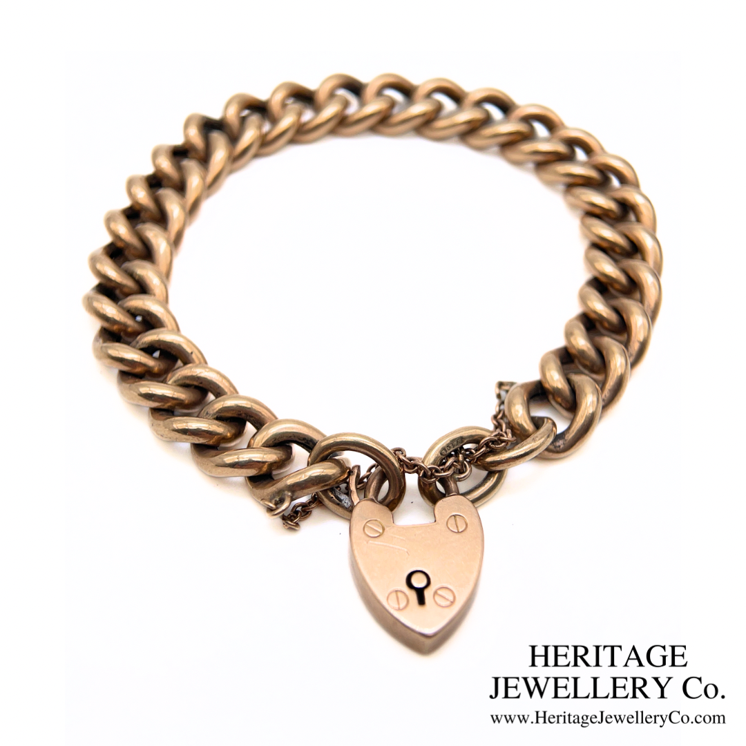 Antique Rose Gold Curb Bracelet with Heart Padlock