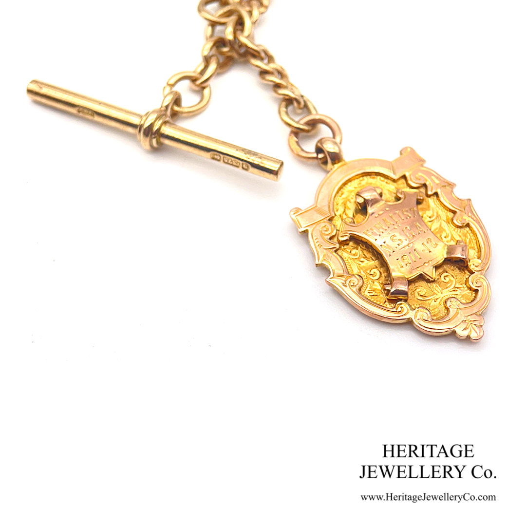 Antique Gold Albert Chain with T-Bar and Medallion Fob (9ct gold)
