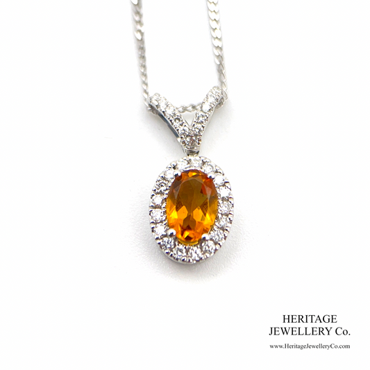 Fine Citrine and Diamond Pendant Necklace