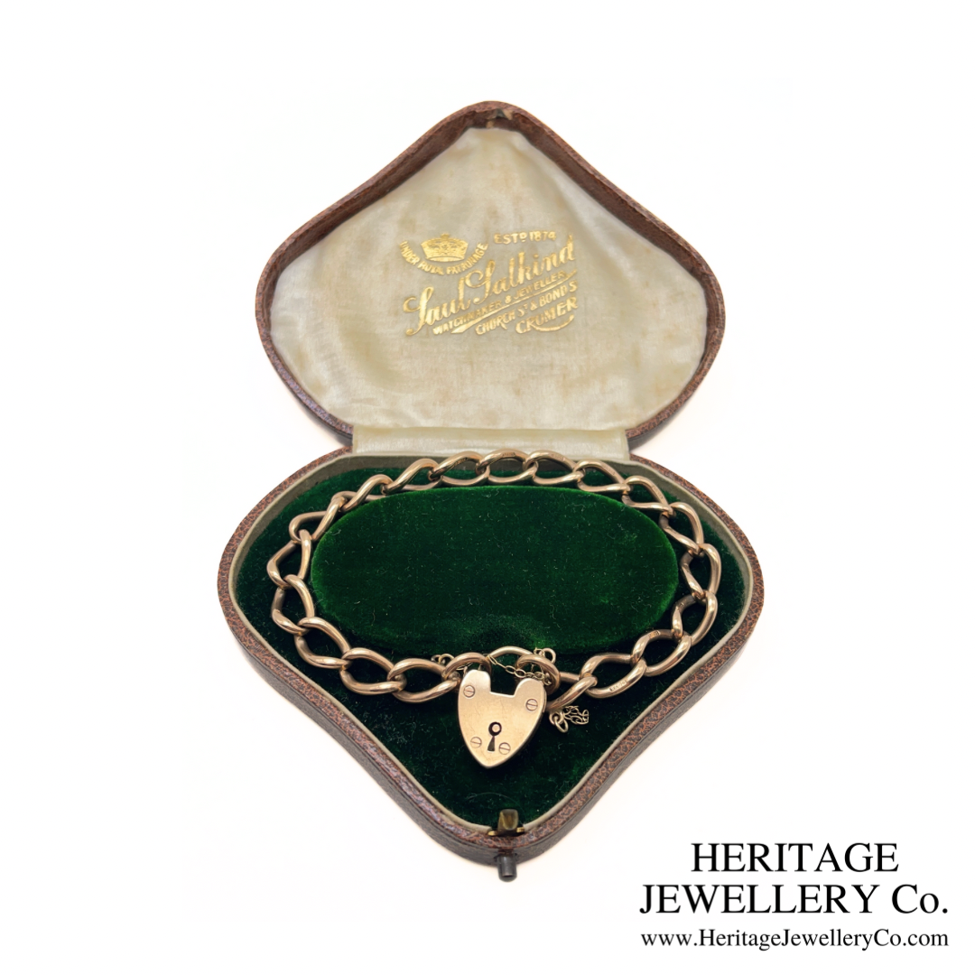 Antique Rose Gold Curb Bracelet with Heart Padlock