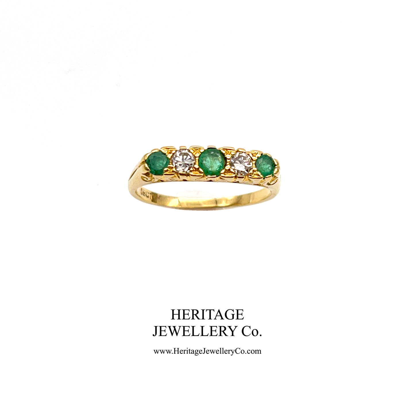 Antique Carved Emerald & Diamond Ring (18ct)