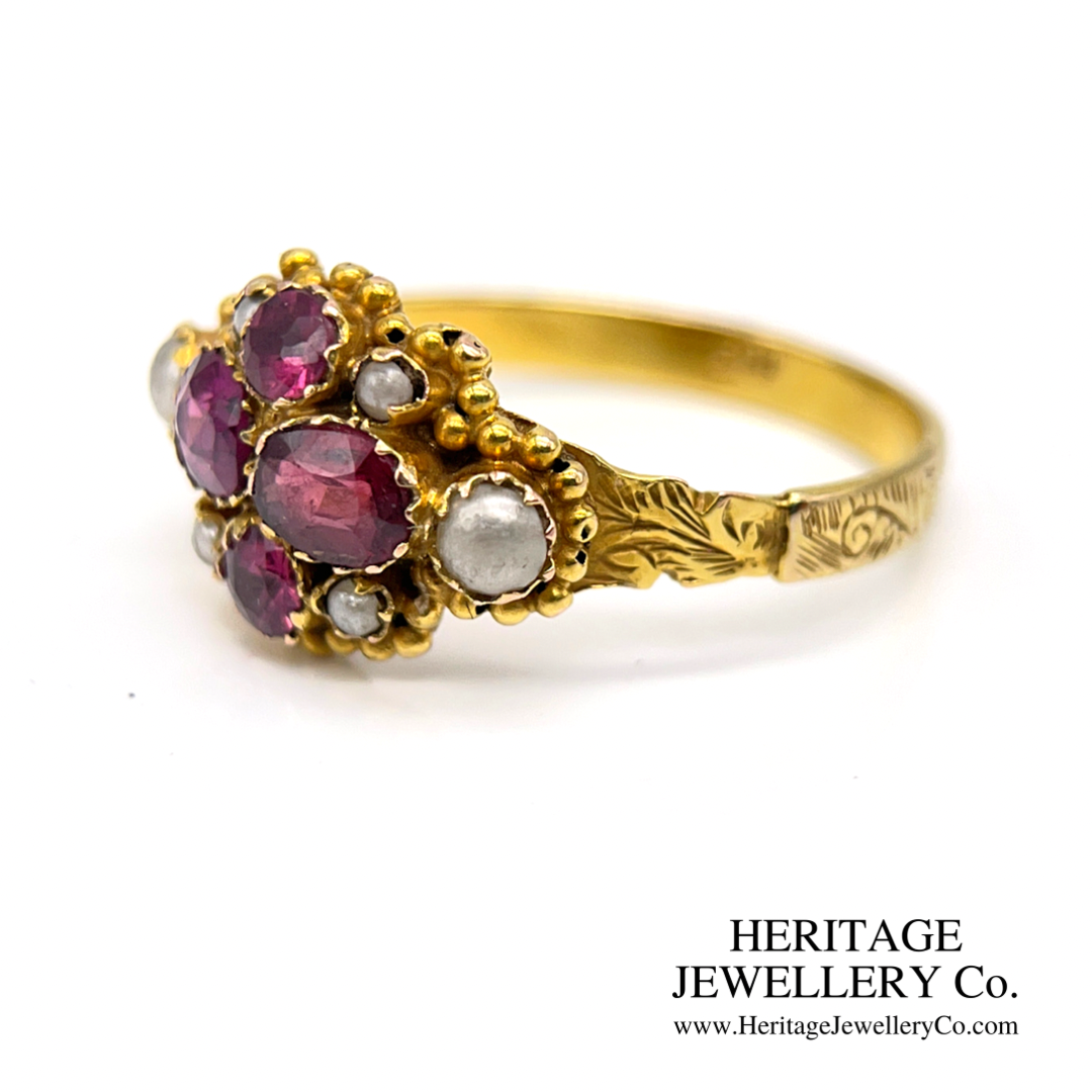 Victorian Pink Tourmaline & Pearl Ring