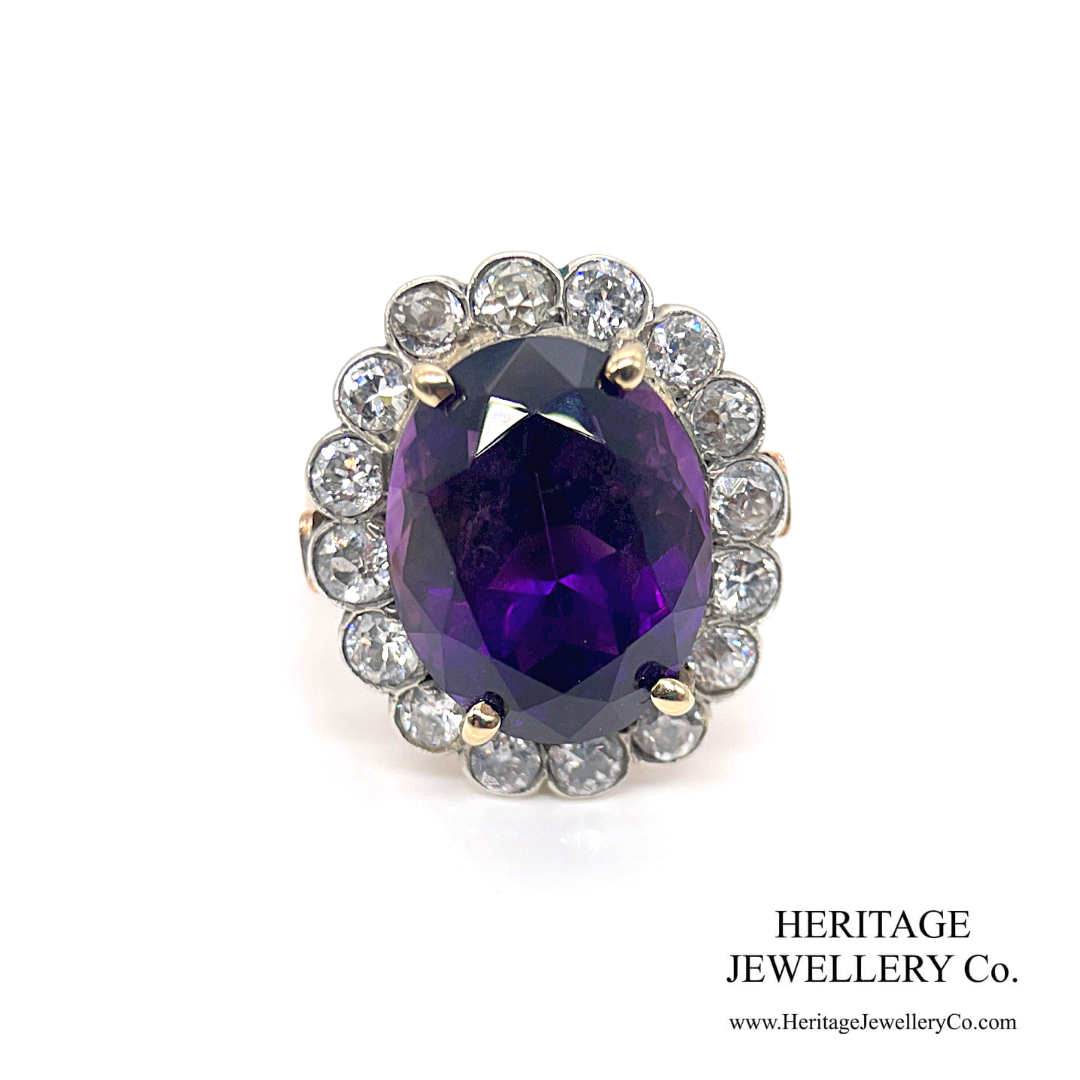 Amethyst and Diamond Cluster Ring (18ct gold)