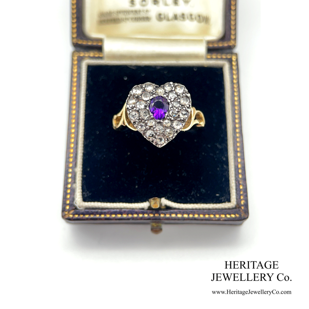 Victorian Diamond and Amethyst Heart Ring
