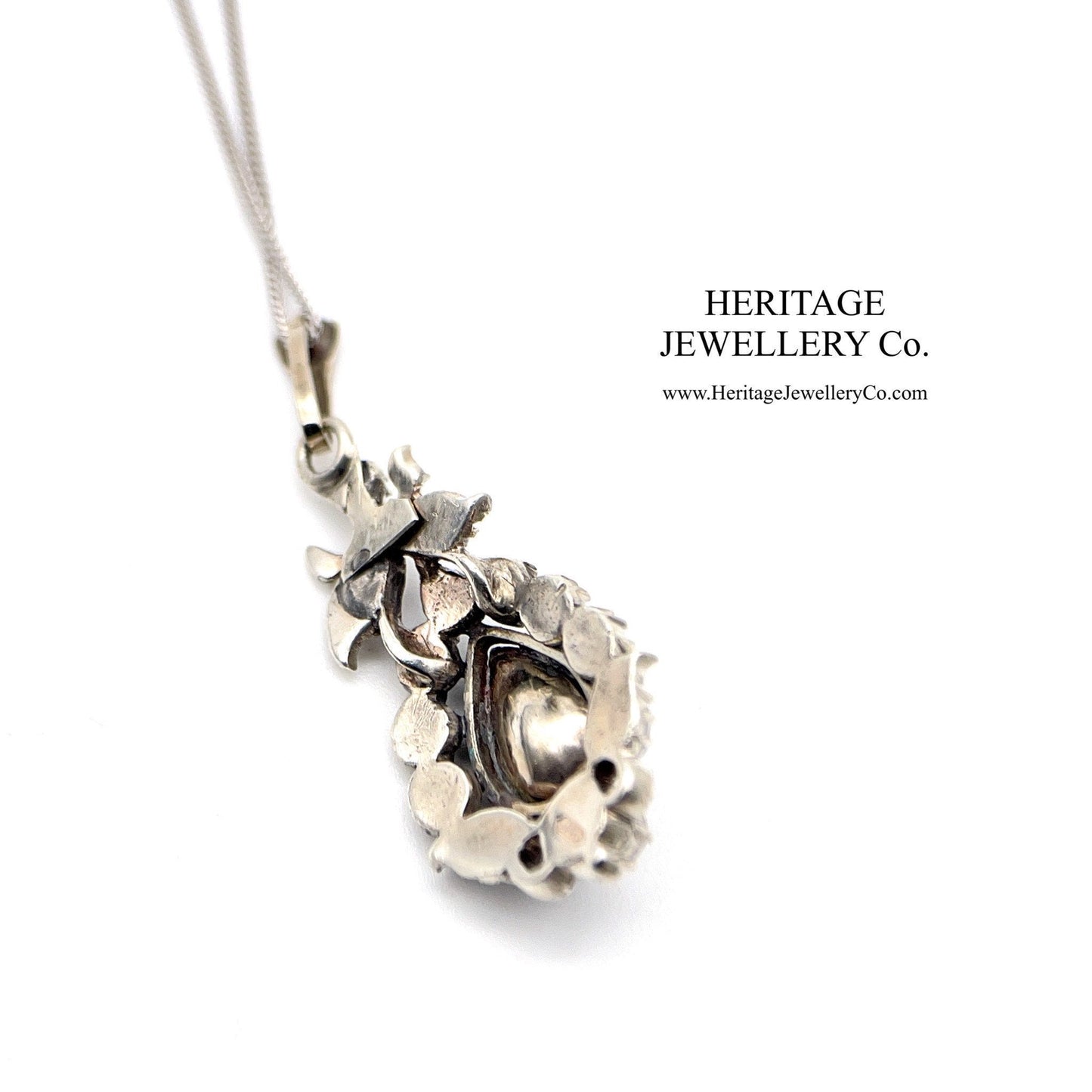 Antique Rose Diamond Pendant with White Gold Chain