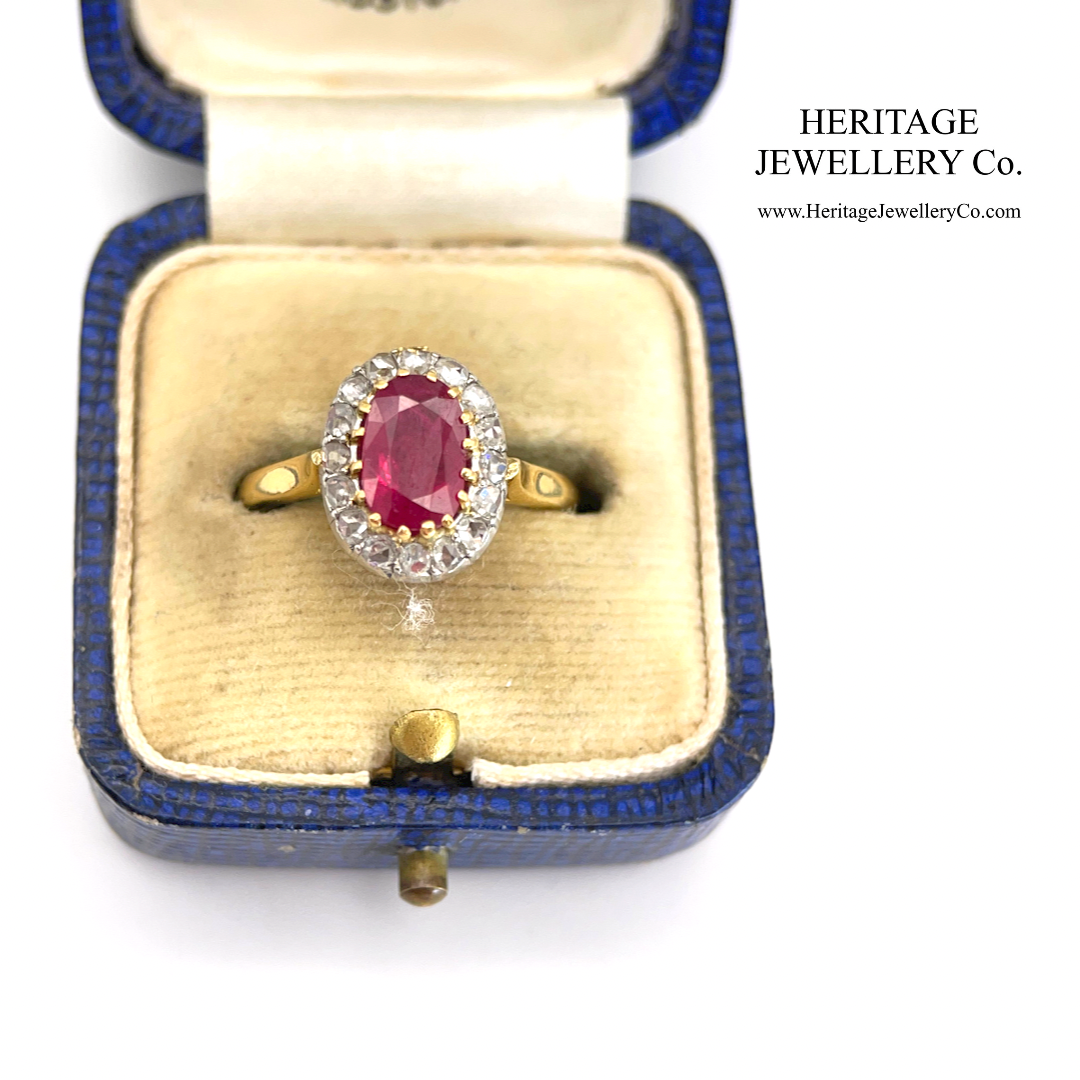 Antique Ruby and Diamond Cluster Ring