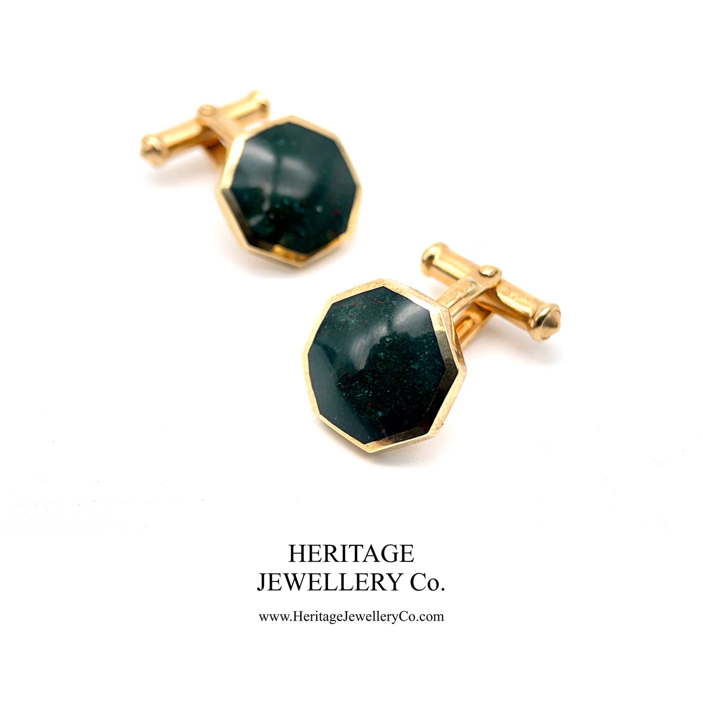 Vintage Gold and Bloodstone Cufflinks with Antique Box (9ct gold)