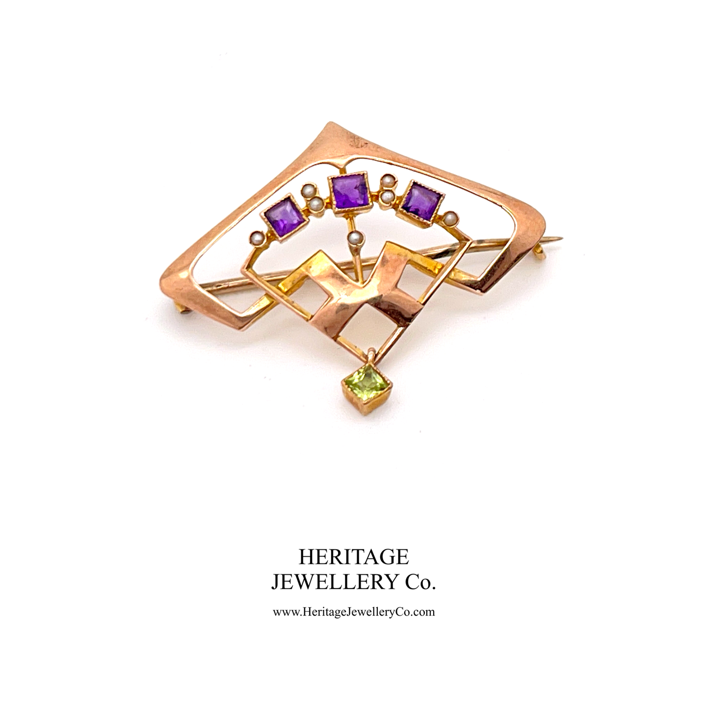 Antique Suffragette Brooch with Amethyst, Pearl and Peridot