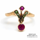 Art Nouveau Red and Green Garnet Ring