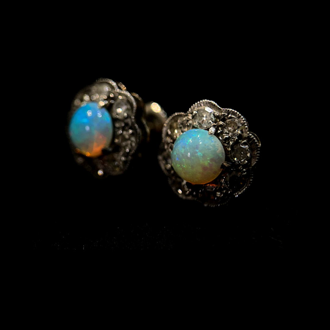 Art Deco Opal & Diamond Earrings