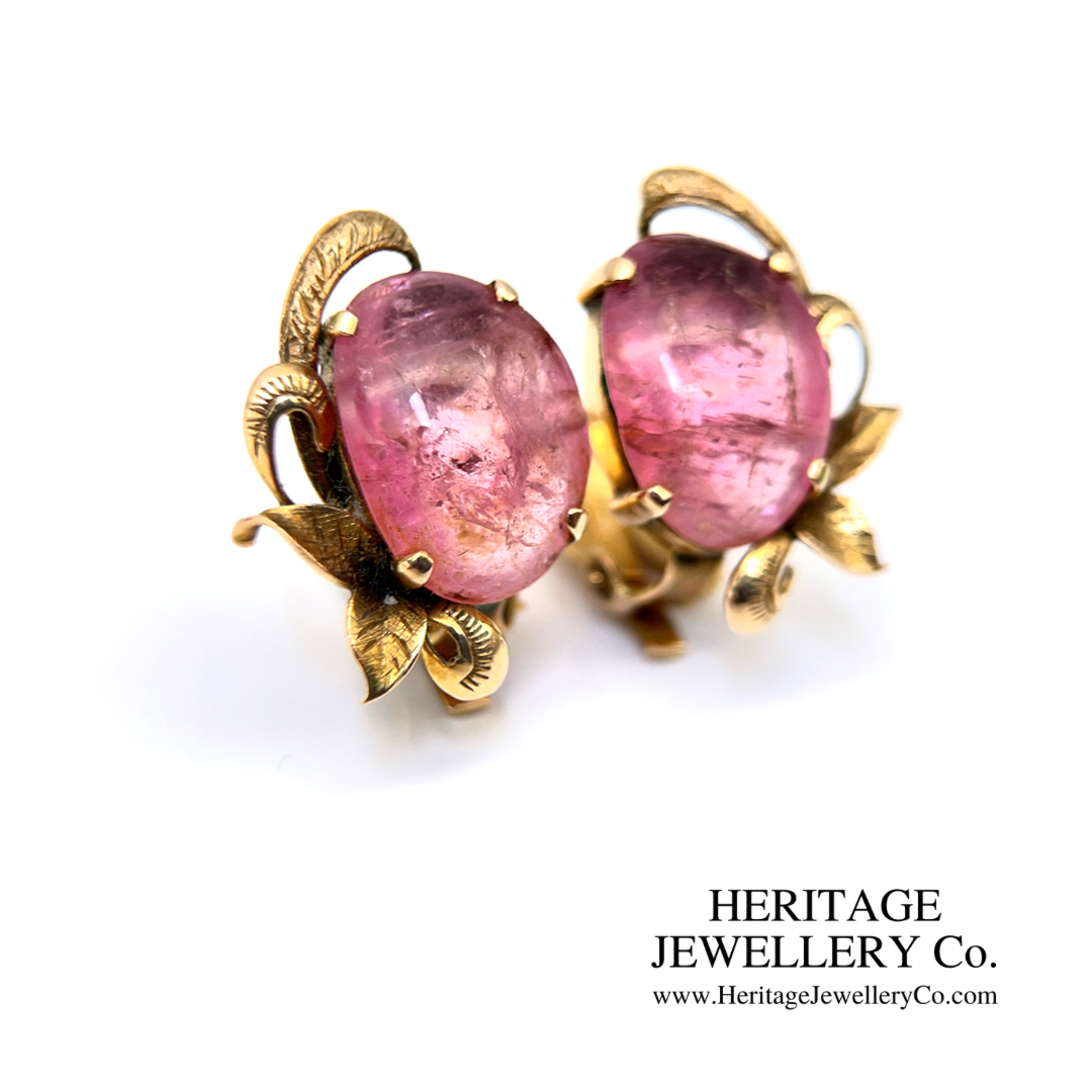 Antique Pink Tourmaline Earclips