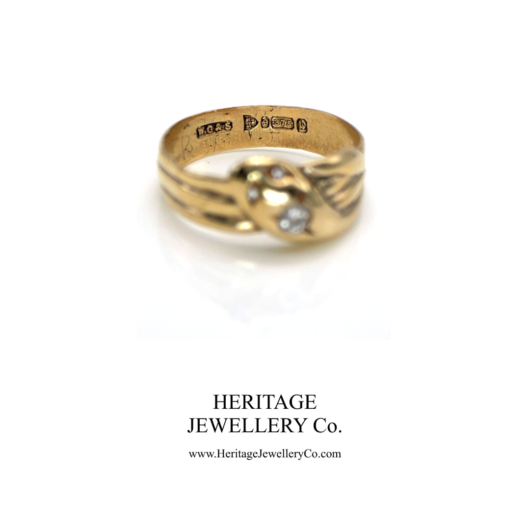 Snake Ring with Old Cut Diamonds (9ct Gold; c. 1936)