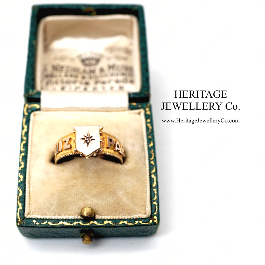 Rare Antique Gold Mizpah Shield Ring (c. 1901; 9ct gold)