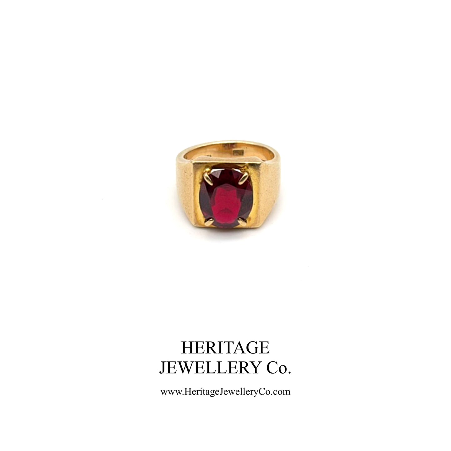 Antique Period Signet Ring with Fire Garnet (9ct Gold)