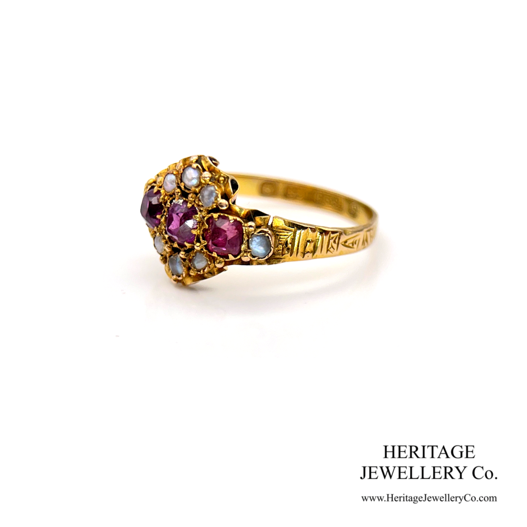 Victorian Garnet & Pearl Ring (15ct; c.1900)