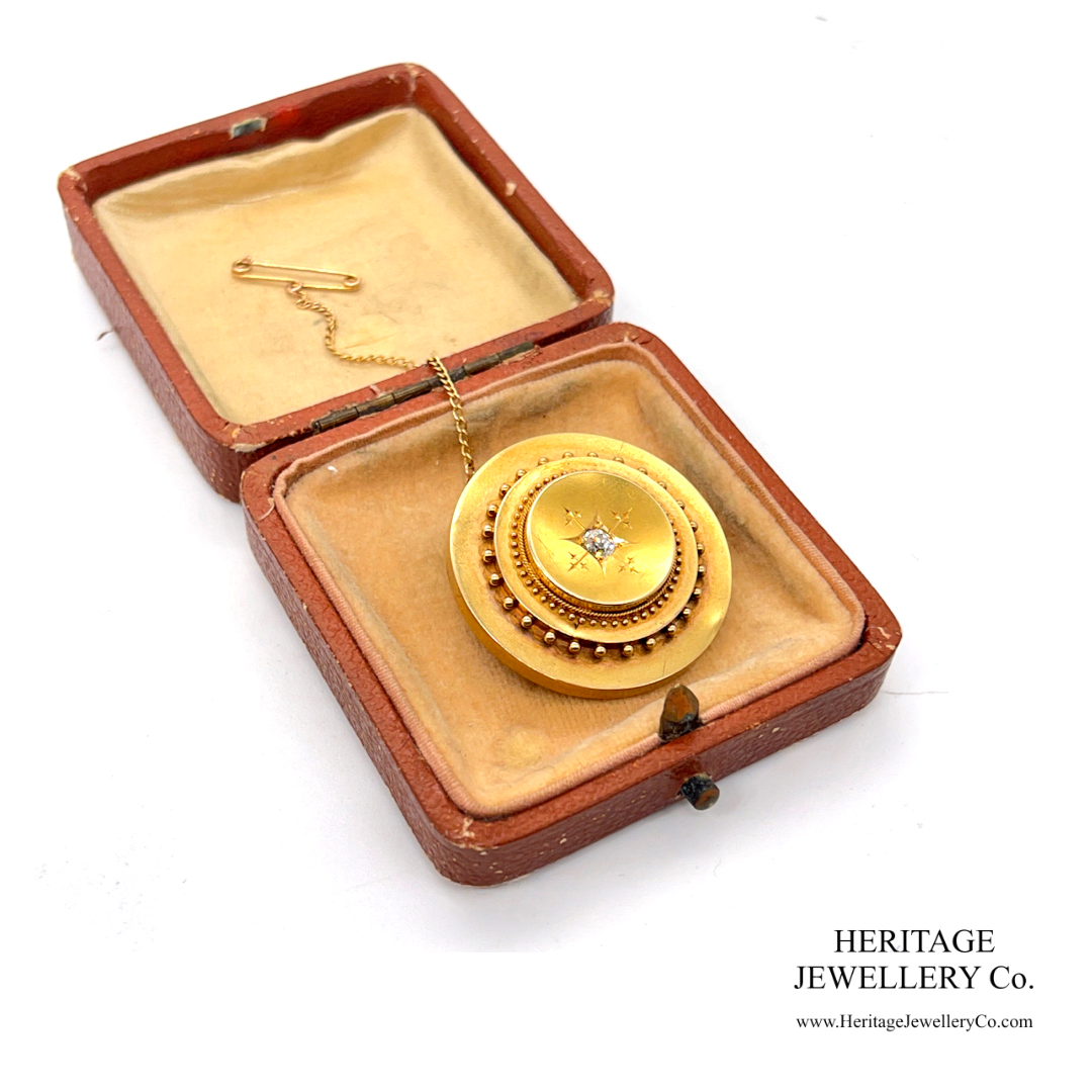 Victorian Etruscan Diamond Target Brooch (15ct; c. 1870-90)