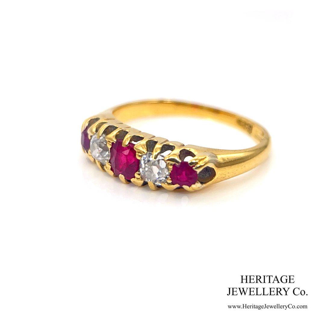 Antique Diamond & Ruby 5-Stone Ring (18ct gold)