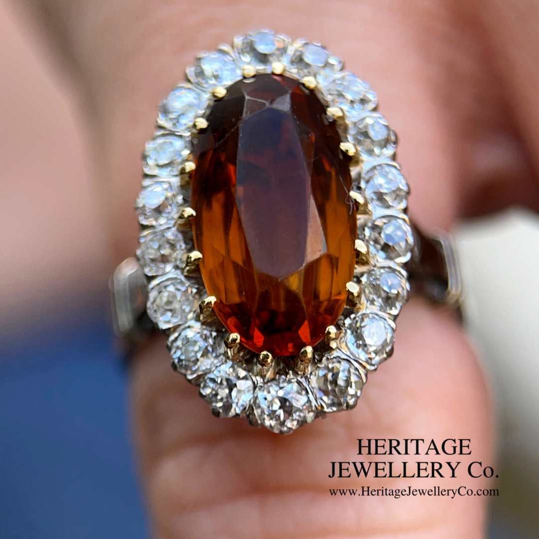 Antique Citrine and Diamond Cluster Ring