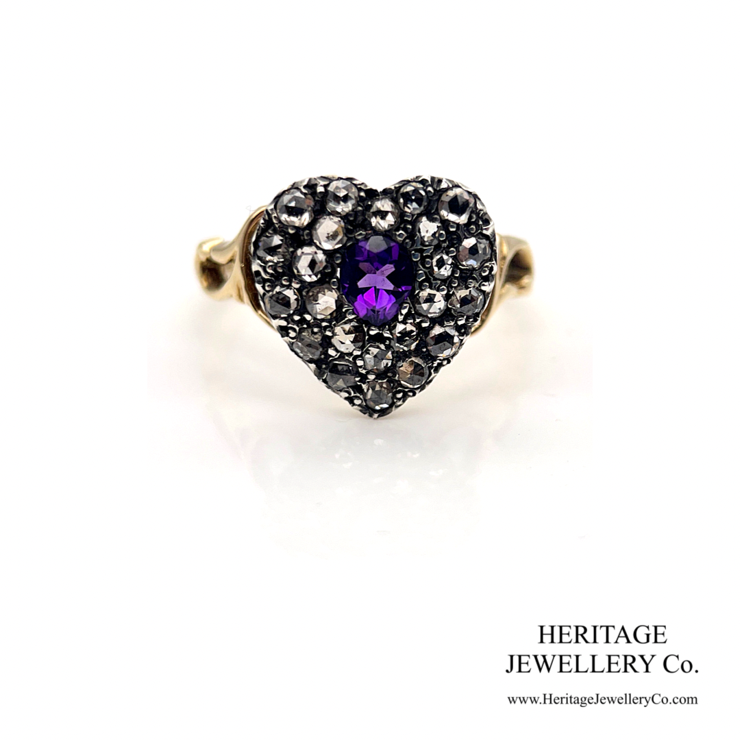 Victorian Diamond and Amethyst Heart Ring