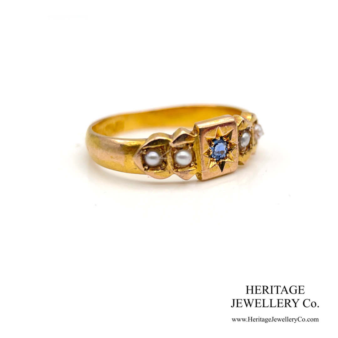 Edwardian Sapphire and Pearl Ring (15ct gold; c. 1902)