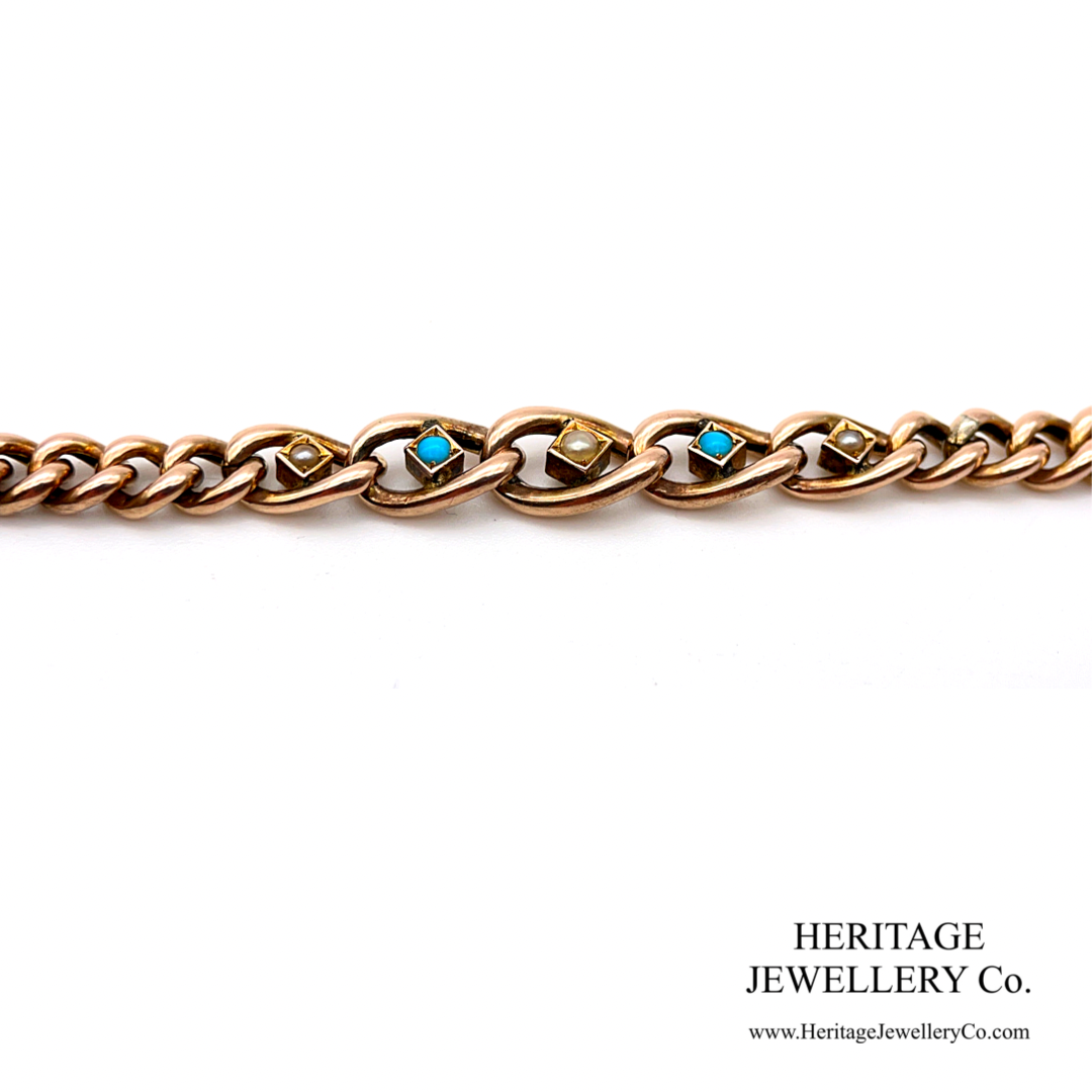 Antique Turquoise & Pearl Curb Bracelet