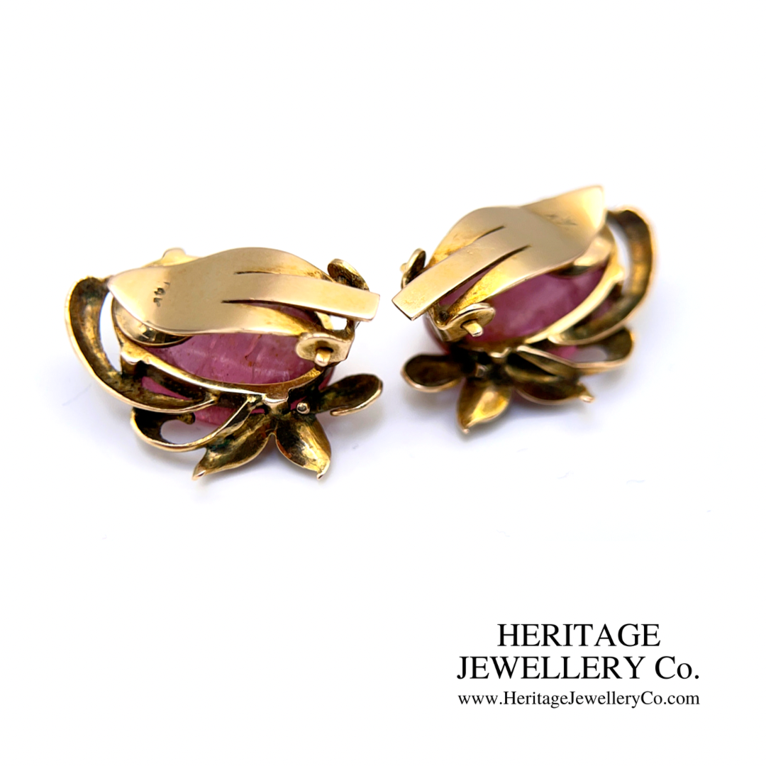 Antique Pink Tourmaline Earclips