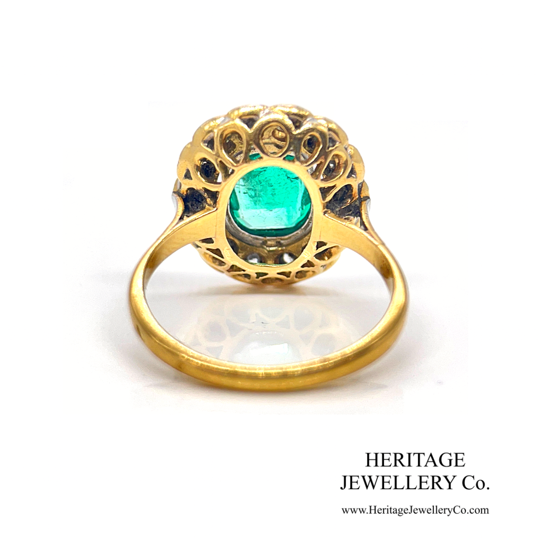 Art Deco Emerald and Diamond Cluster Ring