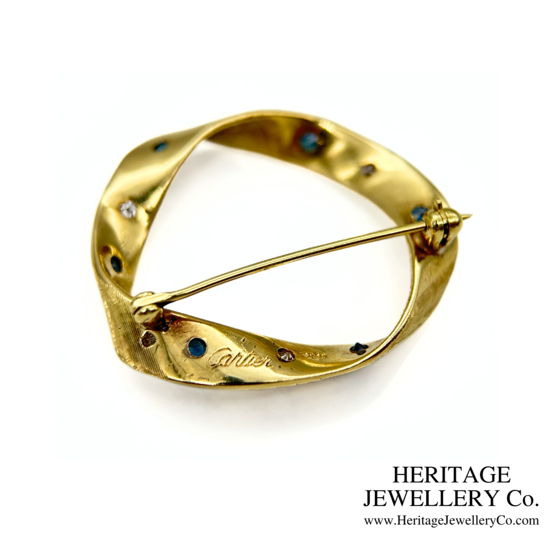 Cartier Diamond & Sapphire Brooch 18K Gold