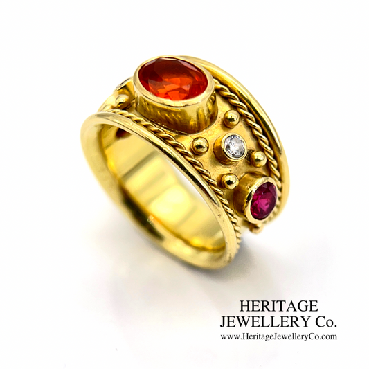 RESERVED - Vintage Fire Opal, Ruby and Diamond Ring