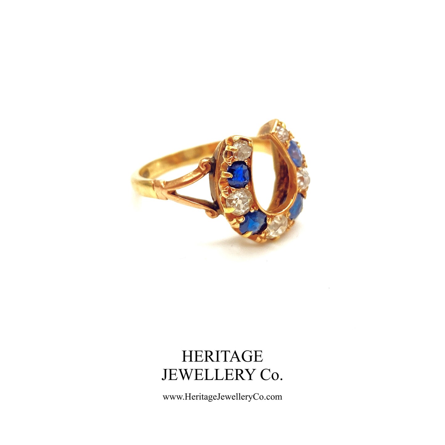 Antique Sapphire and Diamond Horseshoe Ring (c. 1890-1900)