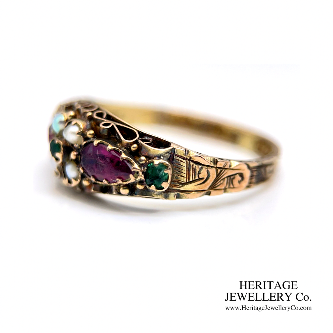 Victorian Garnet, Emerald and Pearl Ring
