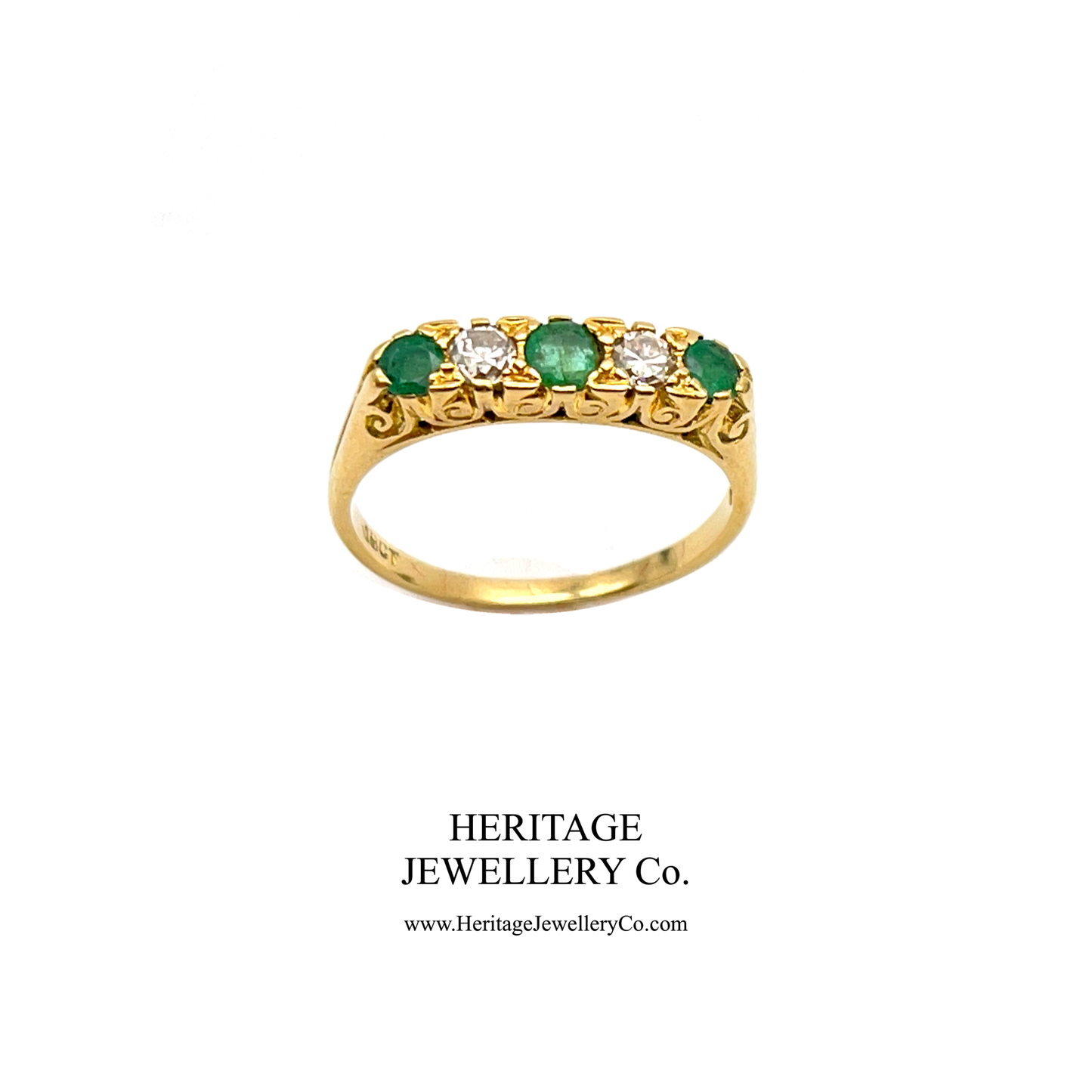Antique Carved Emerald & Diamond Ring (18ct)