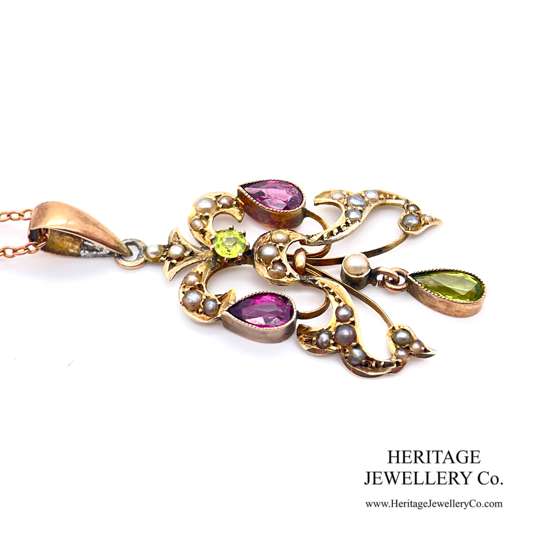 Edwardian Suffragette Amethyst, Peridot and Pearl Pendant