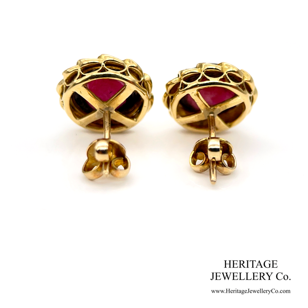 Antique Victorian Garnet and Black Enamel Stud Earrings (9ct gold)