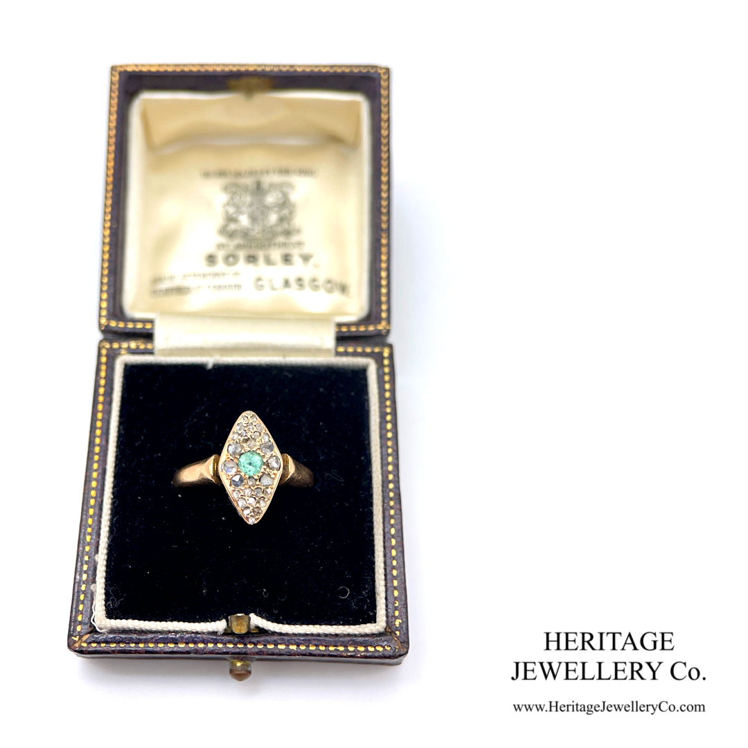 Antique Emerald and Diamond Marquise Ring