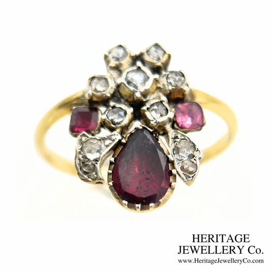 Georgian Garnet and Diamond Duchesse Ring