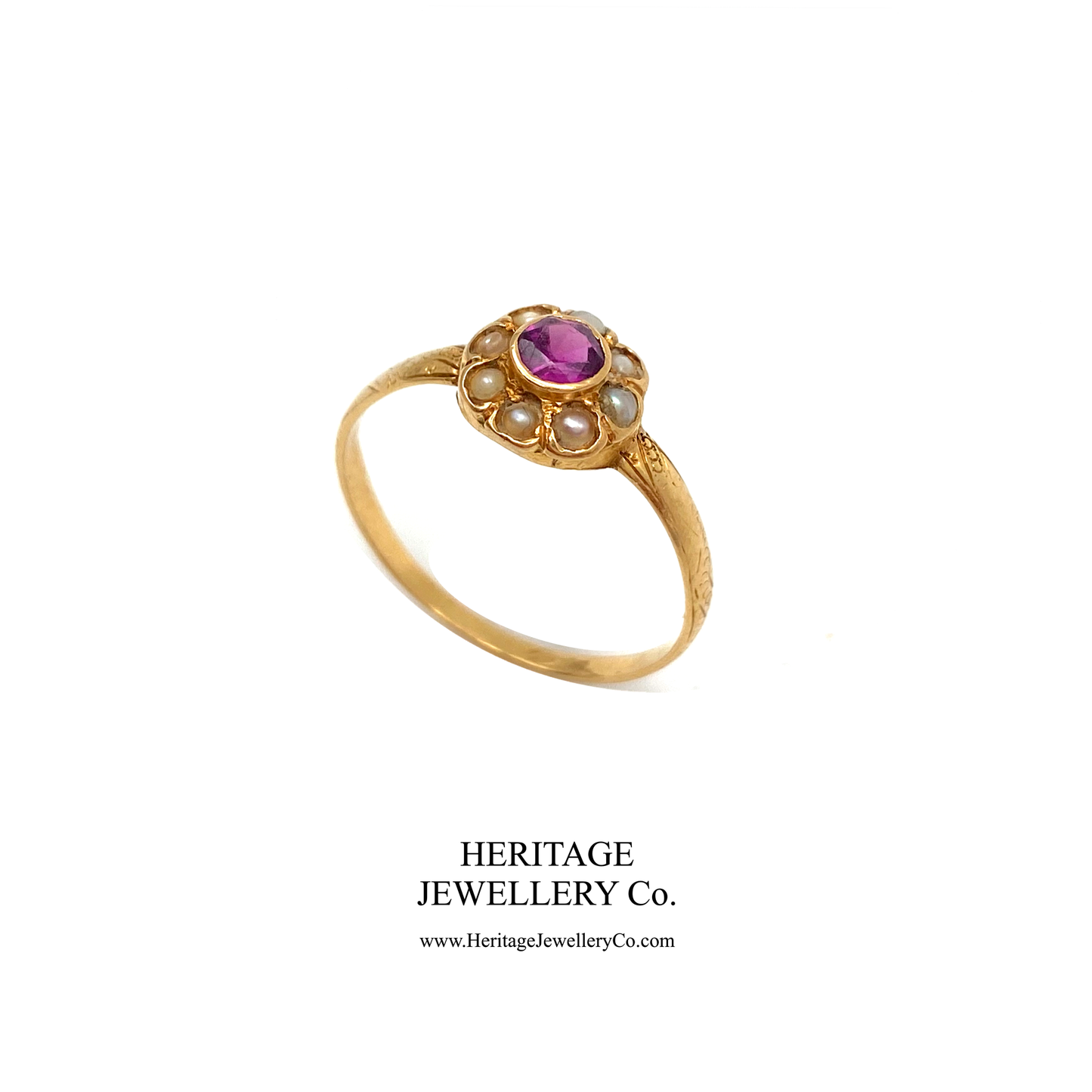 Antique Amethyst and Pearl Panel Ring
