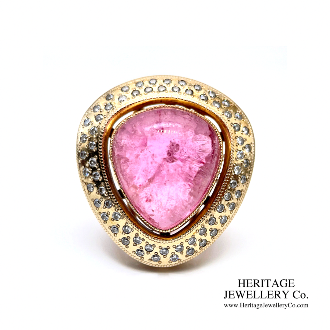 Cabochon Pink Tourmaline and Diamond Ring