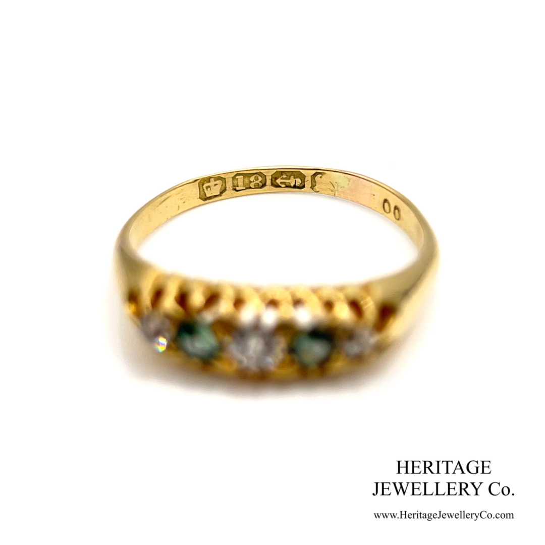 Victorian Tourmaline and Diamond 5-Stone Ring