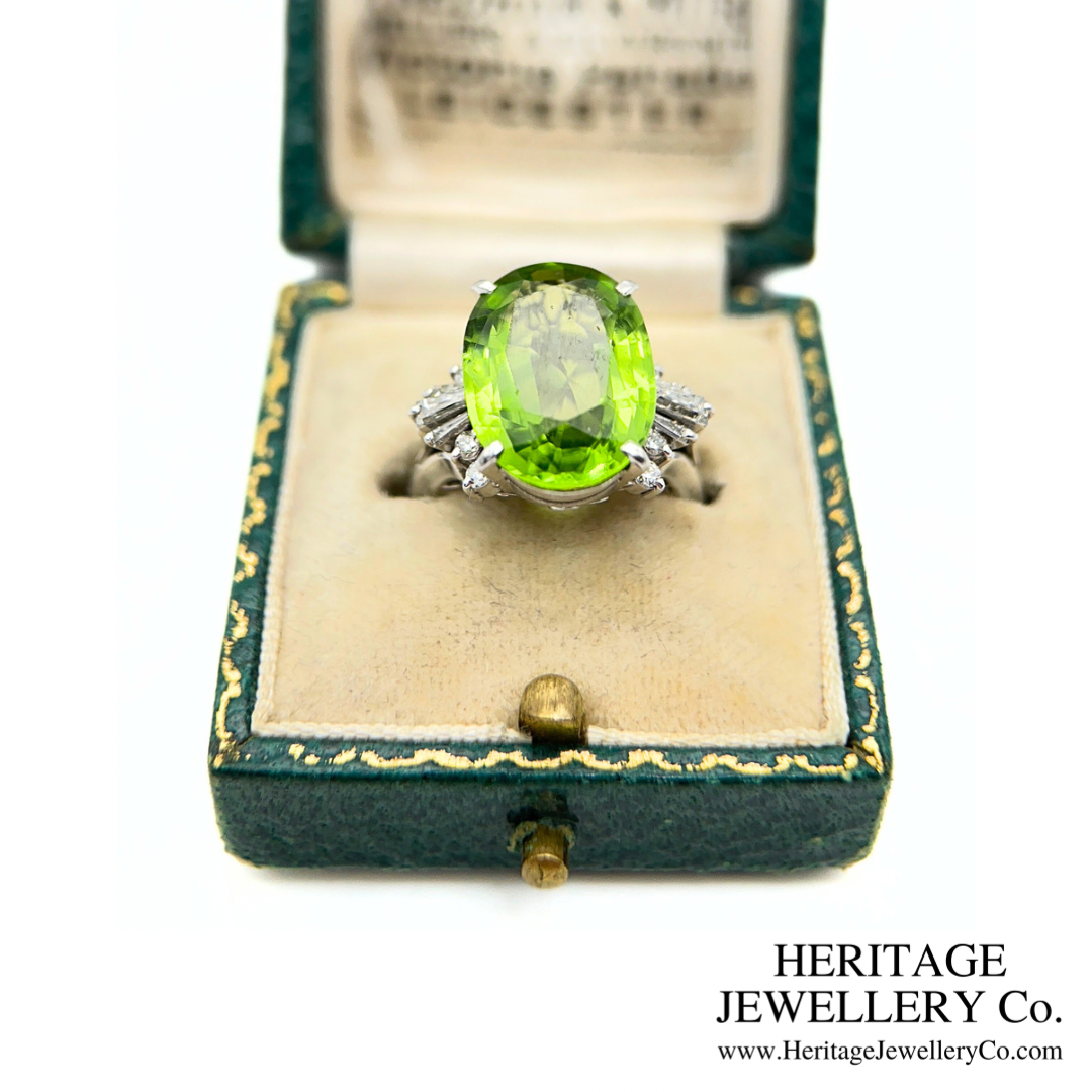 RESERVED - Peridot and Diamond Dress Ring (Platinum)