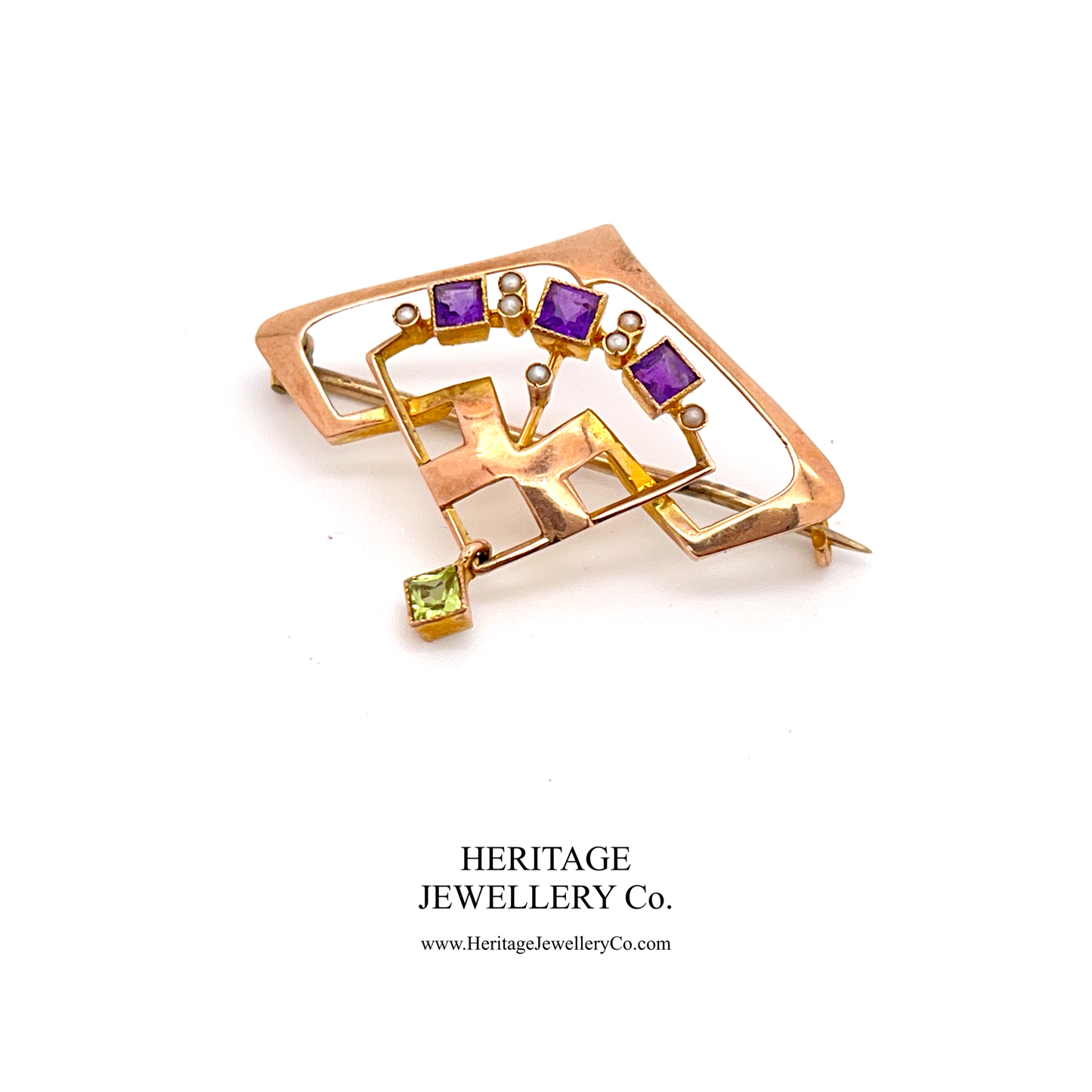 Antique Suffragette Brooch with Amethyst, Pearl and Peridot
