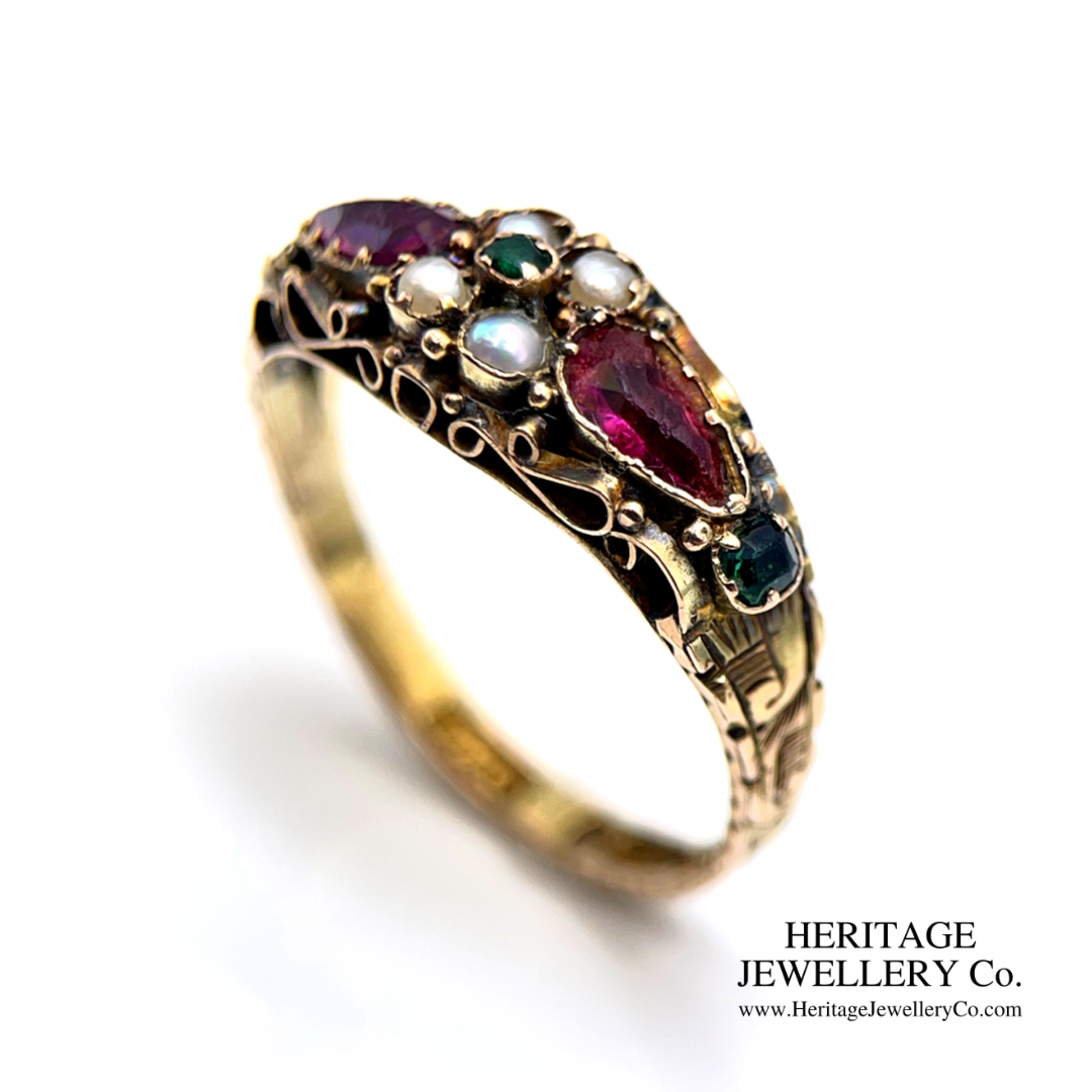 Victorian Garnet, Emerald and Pearl Ring