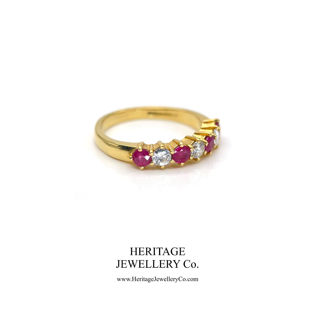 Ruby and Diamond Half Eternity Band Ring