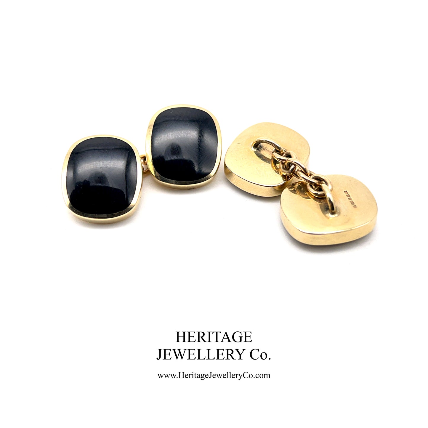 Vintage Gold and Onyx Cufflinks with Antique Box (9ct gold)