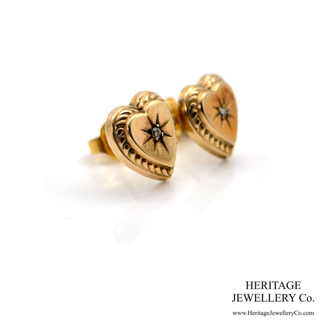 Antique Victorian Diamond Heart Earrings (9ct gold)