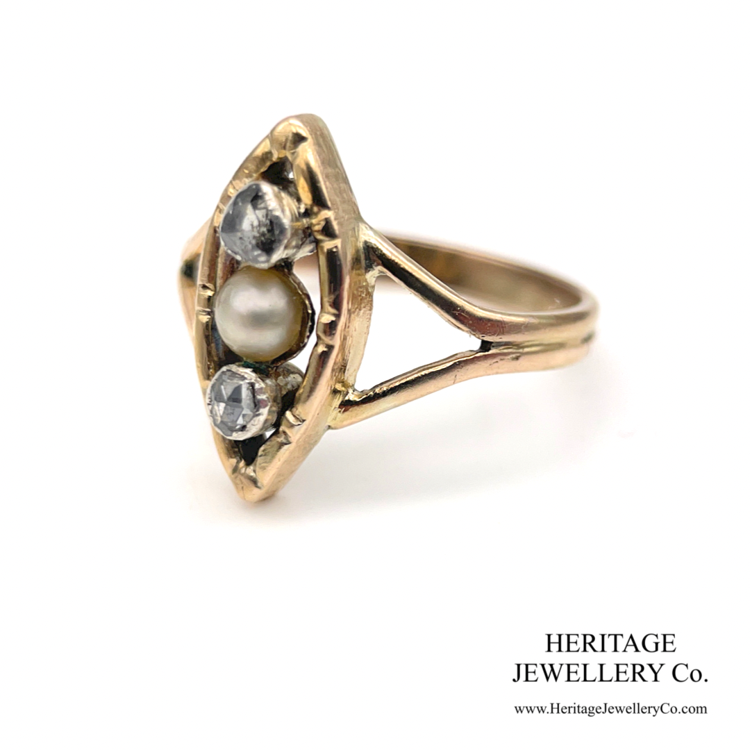 Antique Rose Diamond and Pearl Ring